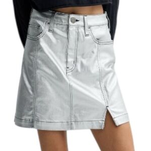 Women’s Silver Metallic Mini Skirt Night Out Size 15 Y2K Glam